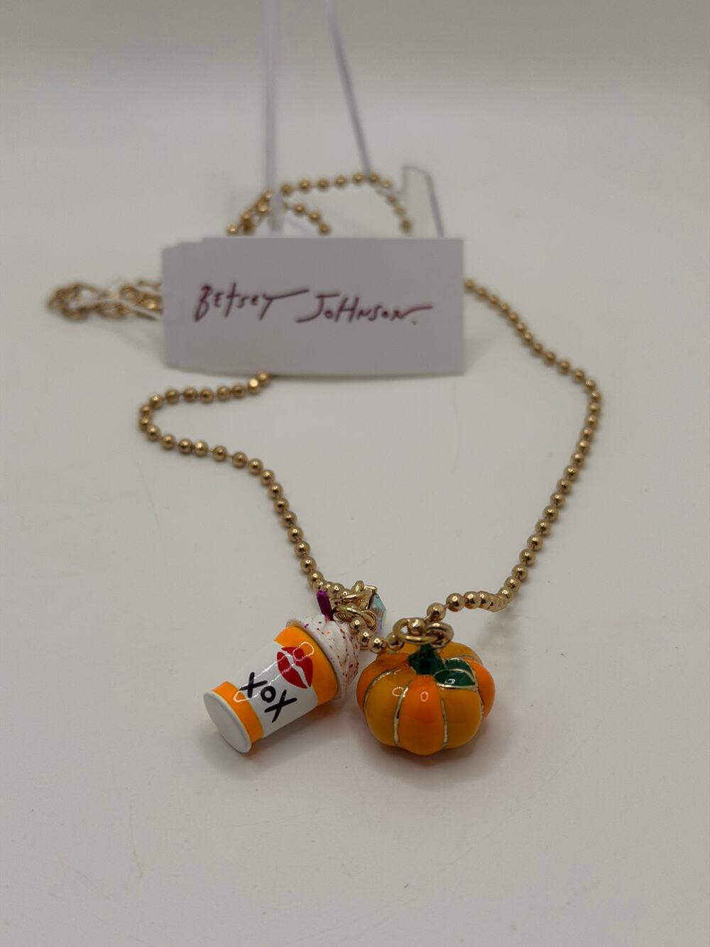 Betsey Johnson Pumpkin Spice Drink Latte Necklace Latte Charm Fall Autumn 16”